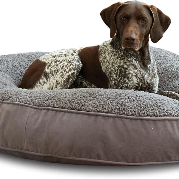 Happy Hounds Scout Deluxe Round Pillow Style Sherpa Dog Bed, Large (42 x 42 in.), Pewter
