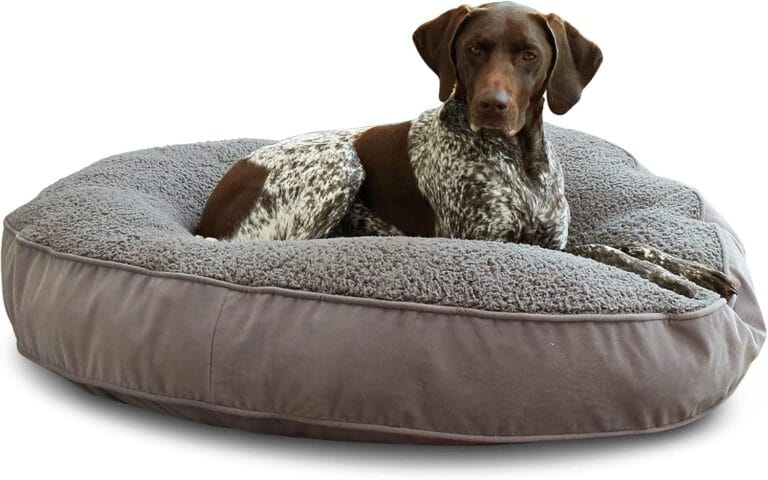 Happy Hounds Scout Deluxe Round Pillow Style Sherpa Dog Bed, Large (42 x 42 in.), Pewter