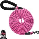 Plutus Pet Long Rope Dog Leash with Comfortable Padded Handle, Reflective Nylon Heavy Duty Rope, 15FT 20FT 30FT for Small Medium Large Dogs (15FT, Pink)