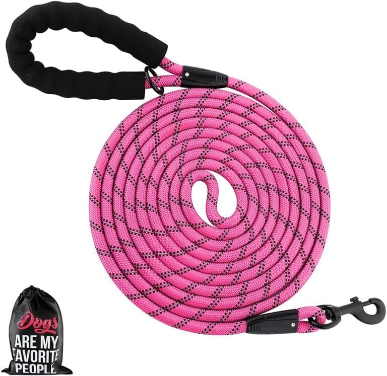 Plutus Pet Long Rope Dog Leash with Comfortable Padded Handle, Reflective Nylon Heavy Duty Rope, 15FT 20FT 30FT for Small Medium Large Dogs (15FT, Pink)
