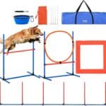 VEVOR Dog Agility Training Equipment, Dog Agility Course Backyard Set with Adjustable High Hurdles,Weave Poles,Jump Ring,Square Pause Box,Whistle,Foldable Bowl, Obstacle Course Kit with Storage Bag