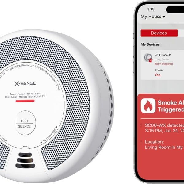 X-Sense Smart Smoke Detector Carbon Monoxide Detector Combo with No Fee App Notification, Replaceable Battery Powered Smoke Detector and Carbon Monoxide Detector, SC06-WX, 1-Pack
