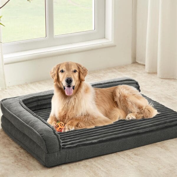 WINDRACING Orthopedic Dog Beds for Large Dogs, XLarge Waterproof Dog Bed with L Bolster Sides, Washable Big Pet Bed with Removable Cover & Non-Slip Bottom, 40 x 28 inch, Gray