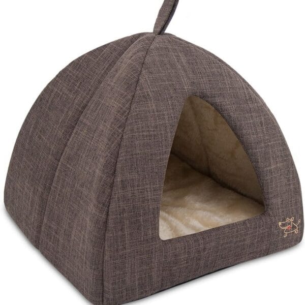 Best Pet Supplies Dog House Bed Crate Mat Tent Indoor Round Soft Plush for Small, Medium, and Large Breeds - Brown Linen, 19 x 19 x H:19"