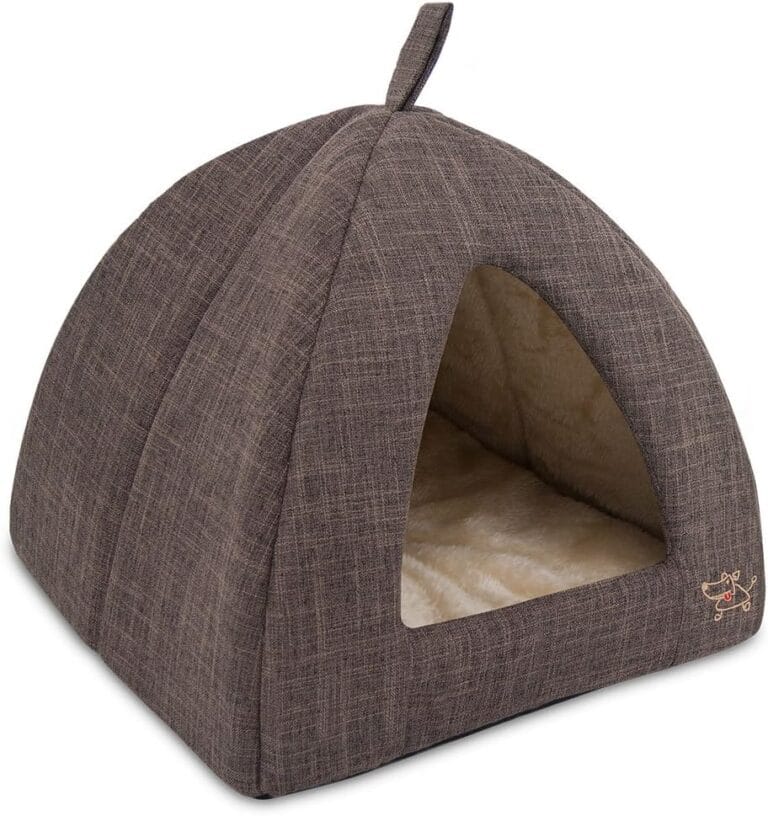 Best Pet Supplies Dog House Bed Crate Mat Tent Indoor Round Soft Plush for Small, Medium, and Large Breeds - Brown Linen, 19 x 19 x H:19"
