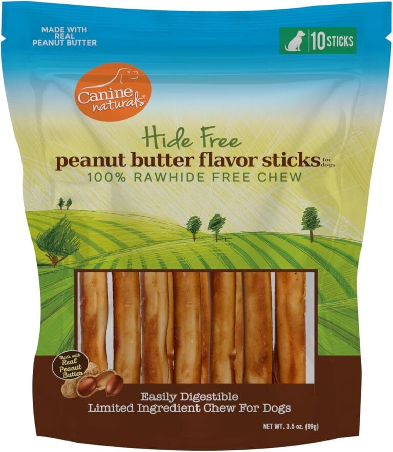 Canine Naturals Peanut Butter Chew - Rawhide Free and Dog Treats - Made from Real Peanut Butter - All-Natural and Easily Digestible - 10 Pack of 5 Inch Stick Chews