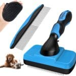 3PCS Dog Grooming Kit - Deshedding Dog Brush, Self Cleaning Slicker Brush, Bath Brush and Comb, Suitable for Hair Removal and Bathing of Dogs & Cats (Blue Black)