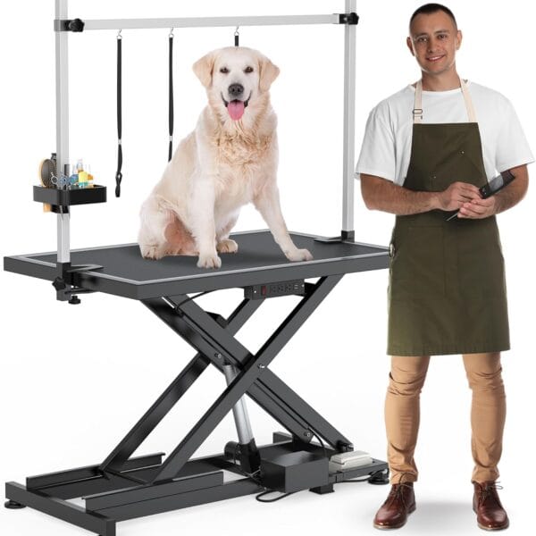YITAHOME 50" Professional Electric Dog Grooming Table for Large Dog at Home, Heavy Duty Foldable Pet Dog Grooming Station w/Adjustable Arm, Dog Grooming Stand Table w/3 Nooses, Tool Organizer, Black