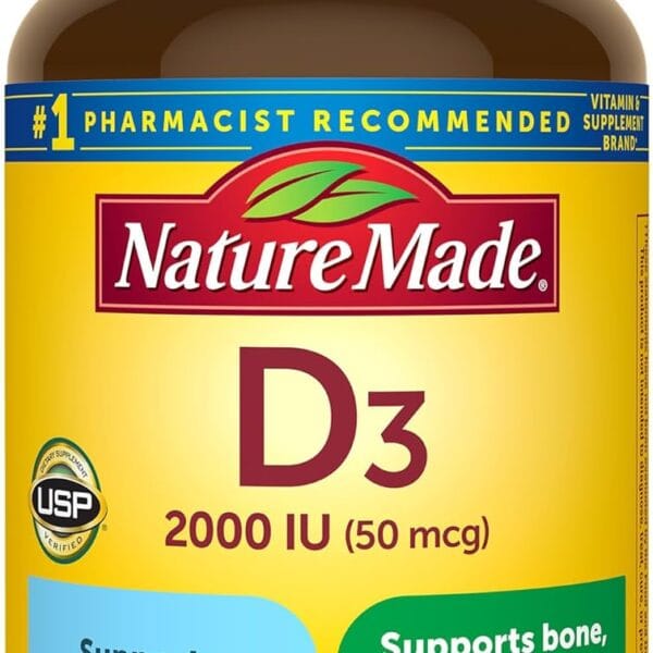 Nature Made Vitamin D3 2000 IU (50 mcg), Vitamin D Supplement for Bone, Teeth, Muscle and Immune Health Support, 250 Softgels, 250 Day Supply