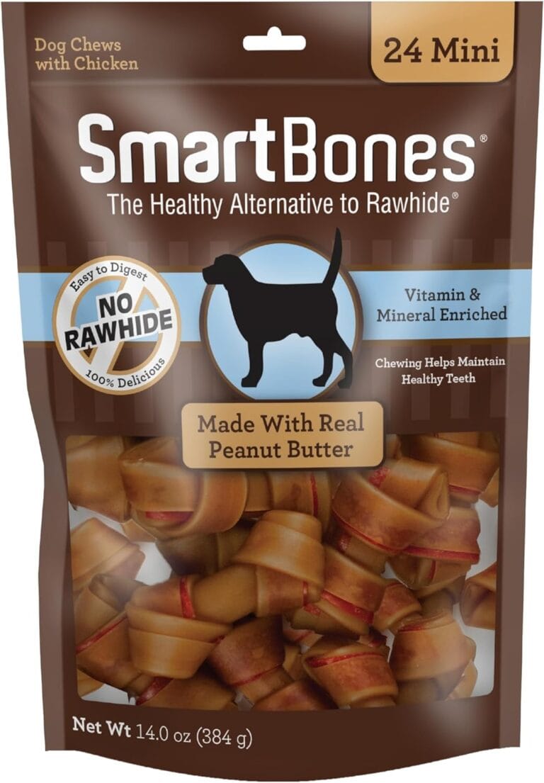 SmartBones Mini Chews With Real Peanut Butter 24 Count, Rawhide-Free Chews For Dogs (Packaging May Vary)