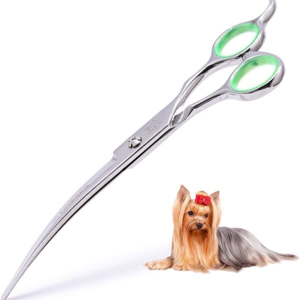 LovinPet Pet Grooming Scissors Professional Dog Cat Grooming Shears with Round Blunt Tip Stainless Steel, Dog Curved Scissors for Grooming Cats Dogs Grooming Tools