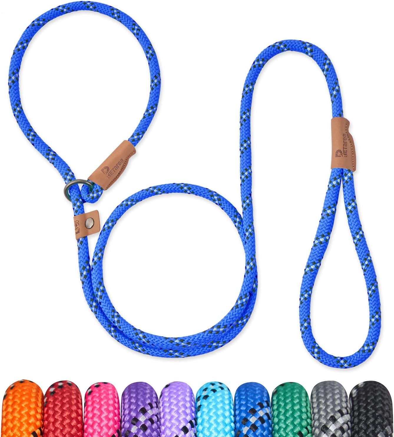 5 FT Slip Lead Dog Leash, Heavy Duty Rope Leash for Small Medium Large Dogs, No Pull Training Lead with Reflective Thread, Strong Comfortable Loop Leash (Blue Stripe, Medium(3/8")) 5 FT Slip Lead Dog Leash, Heavy Duty Rope Leash for Small Medium Large Dogs, No Pull Training Lead with Reflective Thread, Strong Comfortable Loop Leash (Blue Stripe, Medium(3/8"))