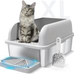 Enclosed Stainless Steel Cat Litter Box with Lid Extra Large Litter Box for Big Cats XL Metal Litter Pan Tray with High Wall Sides Enclosure, Non-Sticky, Anti-Leakage, Easy Cleaning