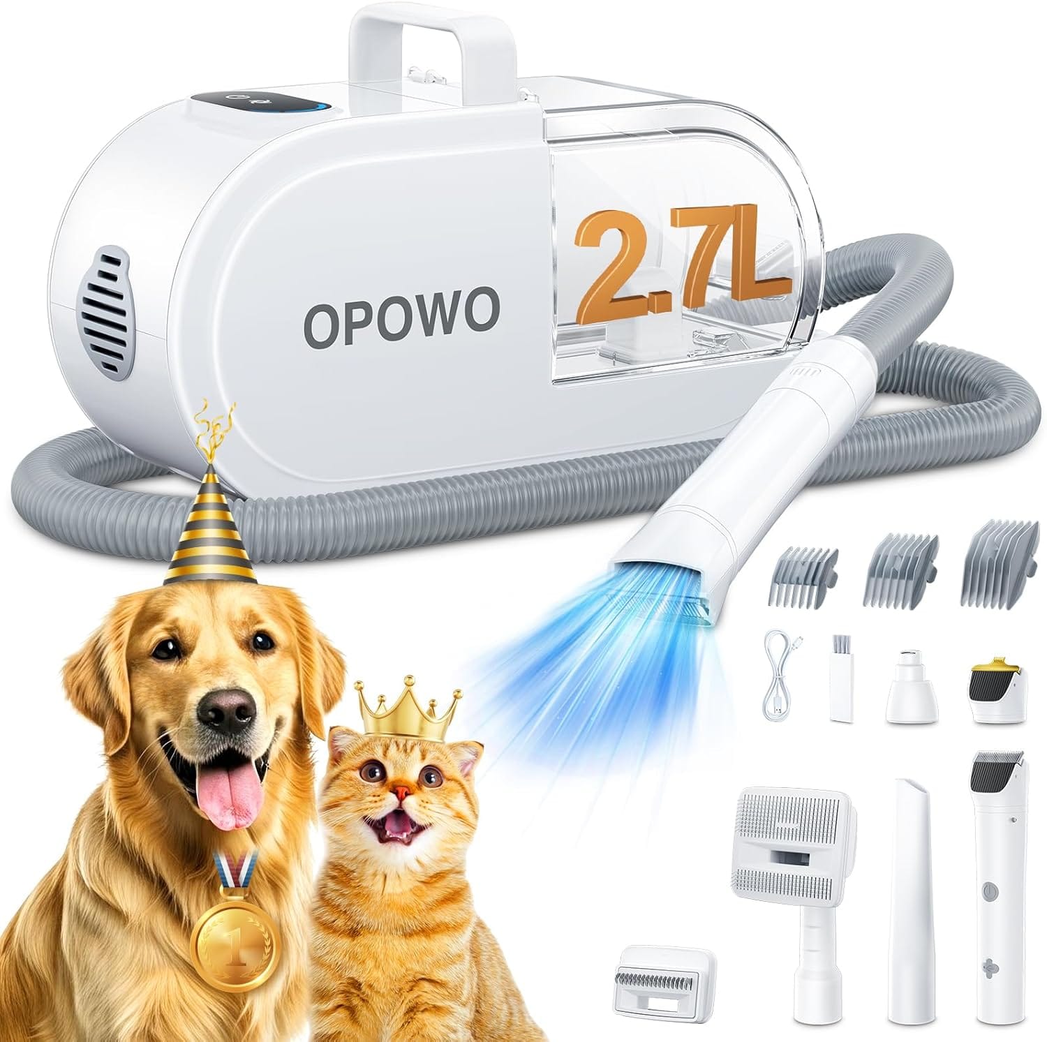 Dog Grooming Vacuum, 2.7L Dog Hair Vacuum with Clipper Nail Grinder Paw Trimmer, 3 Suction Modes, Low Noise Groomer with 7 Pet Grooming Tools, Pet Grooming Vacuum for Dogs Cats Dog Grooming Vacuum, 2.7L Dog Hair Vacuum with Clipper Nail Grinder Paw Trimmer, 3 Suction Modes, Low Noise Groomer with 7 Pet Grooming Tools, Pet Grooming Vacuum for Dogs Cats