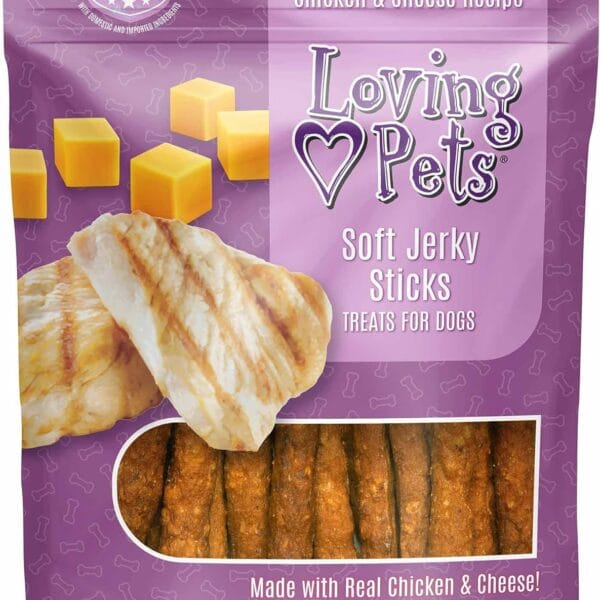 Loving Pets - Soft Chew Jerky (Stick-Shaped, Chicken & Cheese Recipe) USA Made Dog Treats