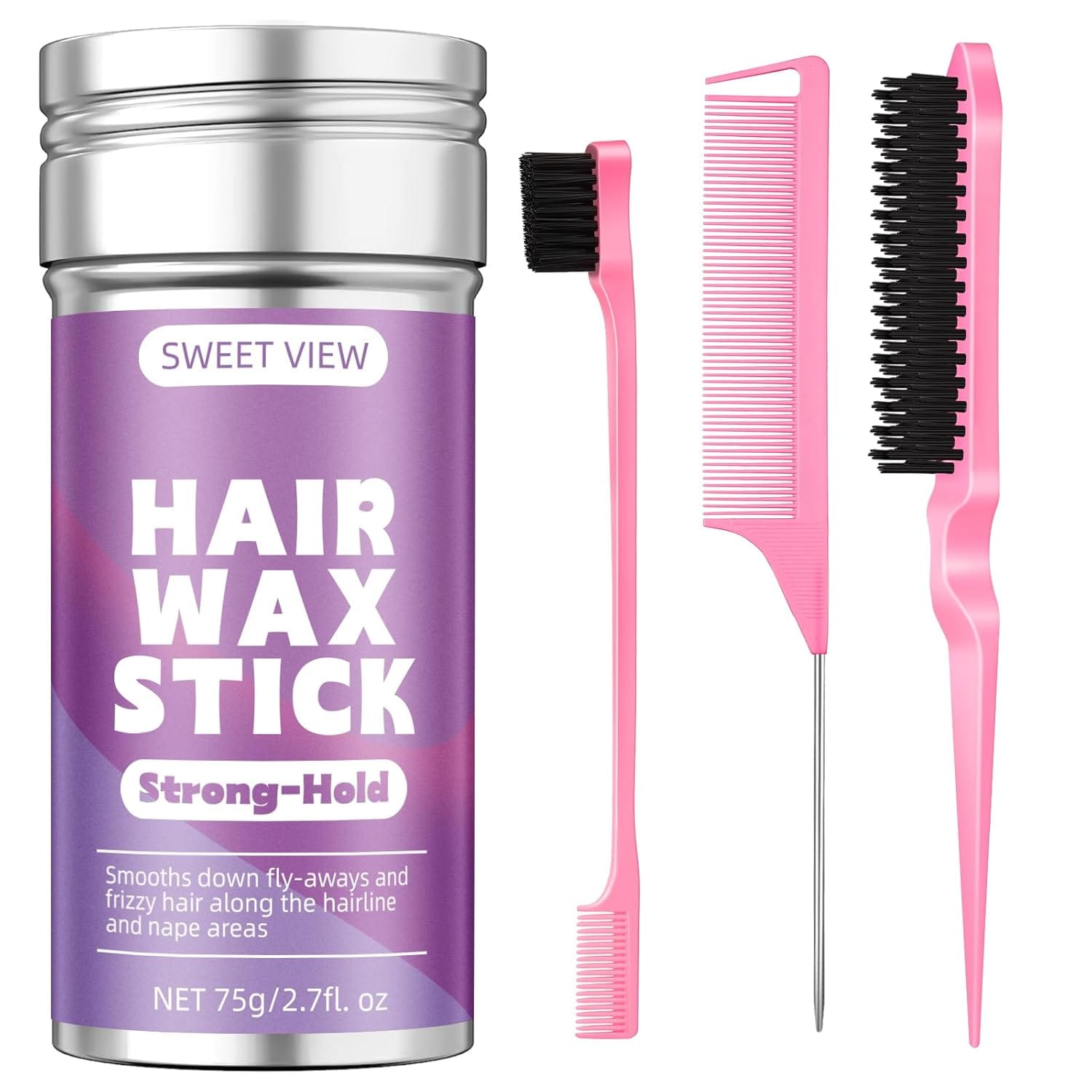 Hair Wax Stick & Slick Back Hair Brush For Tame Flyaways, Frizz, Sleek Ponytail, Buns | Pomade/Balm/Gel Stick For Woman, Styling Accessories For Girls, Kids Hair Wax Stick & Slick Back Hair Brush for Tame Flyaways, Frizz, Sleek Ponytail, Buns | Pomade/Balm/Gel Stick for Woman, Styling Accessories for Girls, Kids