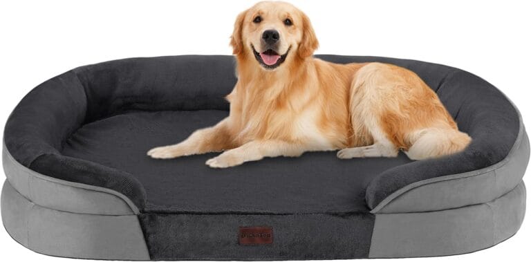 Dwanton Orthopedic Dog Bed for Large Dogs with Gel Memory Foam, Waterproof Dog Sofa, Washable Pet Bed with Four Sided Bolster Cushion, Removable Cover & Non-Slip Bottom, 42", Dark Gray