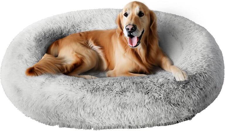 Orthopedic Calming Dog Bed for Extra Large Dogs XL, Anti Anxiety Pet Beds with Supportive Foam, Removable Washable Oval Pets Couch, Fluffy Cuddle Bolster Couch, Light Grey