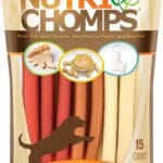 Nutri Chomps Dog Chews, 5-inch Twists, Easy to Digest, Rawhide-Free Dog Treats, 15 Count, Real Chicken, Peanut Butter and Milk flavors