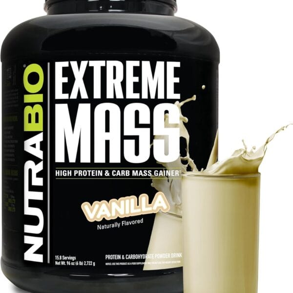 NutraBio Extreme Mass Gainer Protein Powder, 53G Protein, Clean Weight Gainer, Increase Muscle Mass, Full Spectrum Amino Acid - Vanilla, 6 Pound