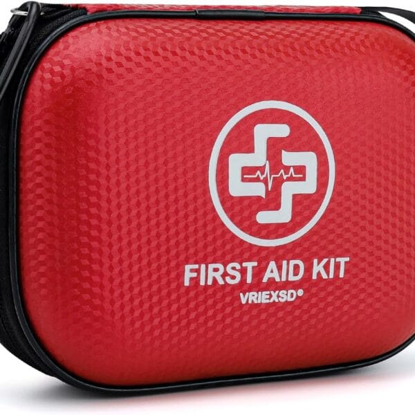 Mini First Aid Kit - 150 Piece Small Waterproof Hard Shell Medical Kit for Home, Car, Travel, Camping, Truck, Hiking, Sports, Office, Vehicle & Outdoor Emergencies- Small First Aid Medical Kit (Red)