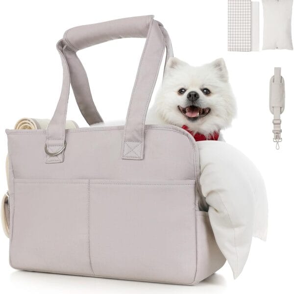 Dog Purse Carrier for Small Dogs, Soft Soft Sided Folding Dog Carriers for Small Dogs Medium Cats Puppies up to 15 Lbs, Washable Breathable Puppy Carrier for Outdoor Travel (Large Gray)