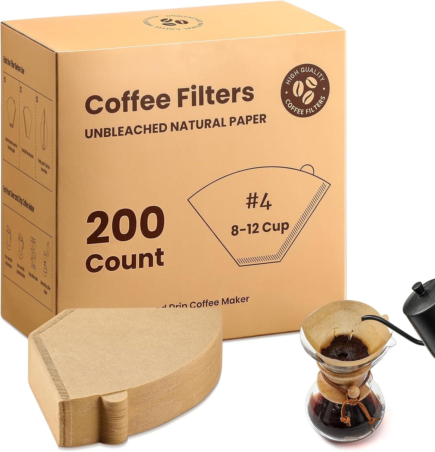 #4 Cone Coffee Filters 8 12 Cup, 200 Count Unbleached Natural Coffee Paper Filters, No Blowout, Disposable Coffee Filter For Pour Over And Drip Coffee Maker #4 Cone Coffee Filters 8-12 Cup, 200 Count Unbleached Natural Coffee Paper Filters, No Blowout, Disposable Coffee Filter for Pour Over and Drip Coffee Maker