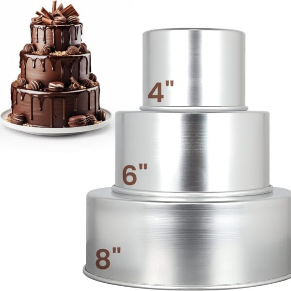 Aunt Shannon's Kitchen Tall Round Cake Pans - 4-inch, 6-inch, 8-inch Cake Pan Set for 3-Tiered Cake - Aluminum Cake Pans Sets for Baking Wedding or Birthday Cakes and More