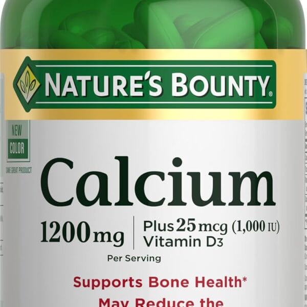 Nature's Bounty Calcium 1200 mg with 1000 IU Vitamin D3 - Bone Health Softgels, Calcium and Vitamin D Supplement, Gluten Free, 2 Softgels per Day, 120 ct (Pack of 1)