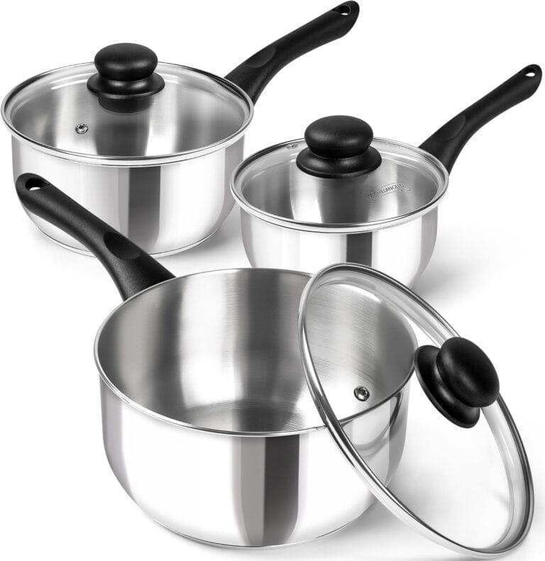 MICHELANGELO Stainless Steel Saucepan with Lid 6pcs, Triply Base Stainless Steel Pot Set, Saucepan Set with Bakelite Handle - 1QT & 2QT & 3QT