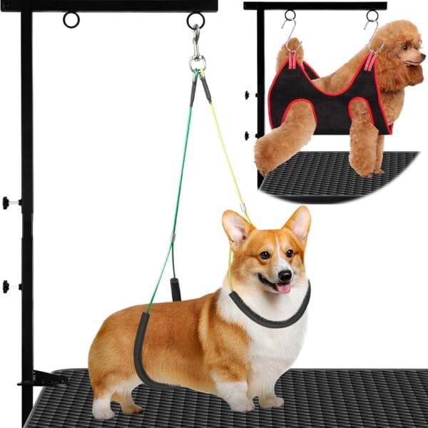 Foldable Dog Grooming Arm with Clamp - Adjustable Height 18"-35", Dog Grooming Table Arm with Hammock and No-Sit Holder, Grooming Restraint for Small Medium Dogs at Home or Salon