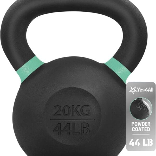 Yes4All Powder Coated Kettlebell, Cast Iron Core Kettlebells with Non-Slip Handle & Flat Bottom for Conditioning, Heavy Duty for Strength Training, 9lb to 71lb - Single & Pair