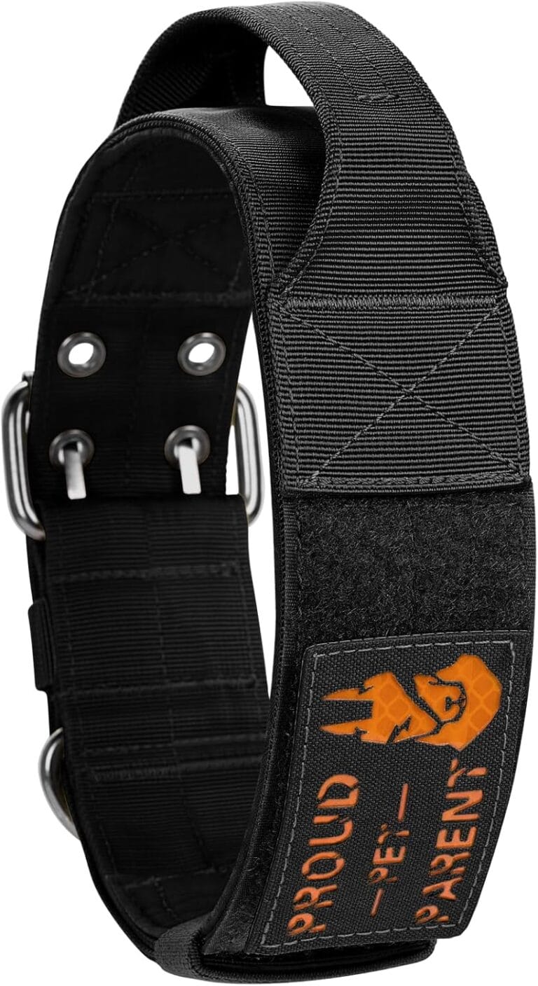 OneTigris Tactical Dog Collar 12 with Handle,2 Inch Wide Nylon Collar for Medium and Large Dogs Heavy Duty Service Dog Collar-Black