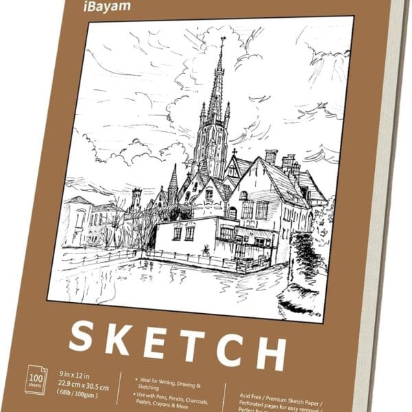 iBayam 9x12 Sketchbook, Spiral Bound Sketch Book for Kids, Teens Adults Artists Beginners, Drawing Supplies Art Supplies,100 Sheets (68lb/100gsm) Premium Drawing Pad for Sketching Writing Painting