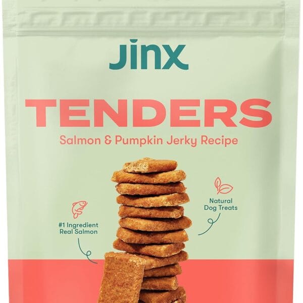 Jinx Tenders Salmon Jerky Dog Treats, All-Natural Ingredients, Soft and Chewy, Low-Calorie, Slow-Smoked Salmon & Pumpkin, No Fillers, 5oz