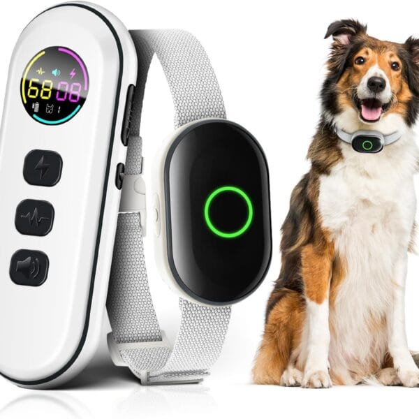 2025 Upgraded Shock Collar for Dogs, Dog Training Collar with Remote Control for Medium Large Dogs, 3 Training Modes - Beep, Vibration and Shock with Safety Lock, IPX7 Waterproof, Rechargeable,White