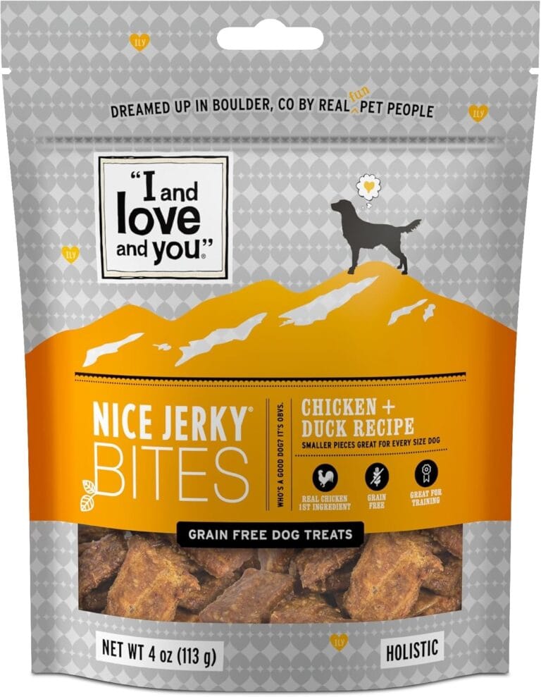 I and love and you Nice Jerky Bites - Chicken + Duck - Grain Free, Real Beef, Training Treat, Chewy Dog Treats, Filler Free, 4oz
