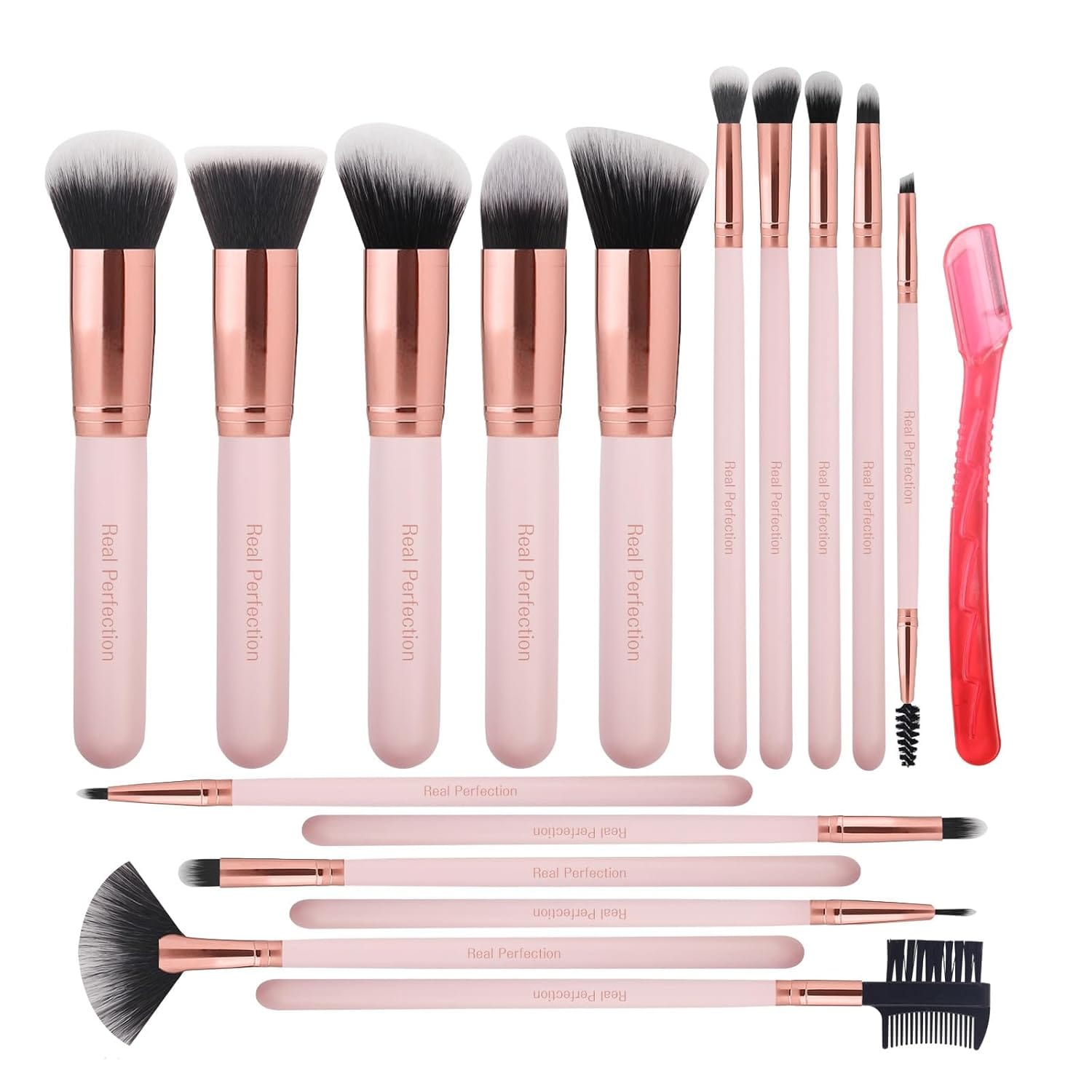 Real Perfection Makeup Brush Set 16 Pcs With 1 Eyebrow Razor Premium Synthetic Foundation Powder Concealers Eyeshadow Blush Makeup Brushes Make Up Brushes Kit (Pink) Real Perfection Makeup Brush Set 16 Pcs with 1 Eyebrow Razor Premium Synthetic Foundation Powder Concealers Eyeshadow Blush Makeup Brushes Make up Brushes Kit (Pink)
