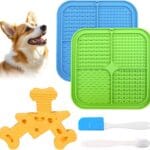 Dog Licking Mats (Silicone) & Cheese Flavored Dog Chew Toy (Nylon), Pets Dogy Pupyy Slow Feeder Kit for Butter Yogurt Peanut, Anxiety Relief Pet Supplies for Bathing Training