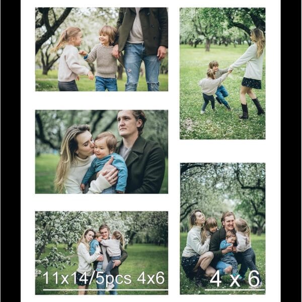 11x14 Picture Frame, 4x6 Collage Picture Frame, Display 5 Pcs 4x6 Photos or 11x14 Picture, Five Opening 4x6 Collage Frame for Wall Hanging, Lightweight 4 x 6 Multi Pictures Frame, Black