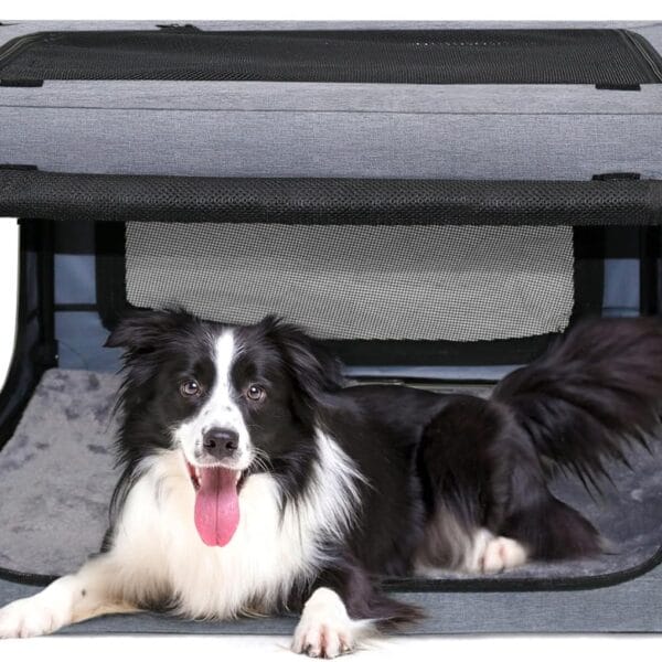 NEZUC Soft Collapsible Dog Crate - 24 Inch Portable Soft Sided Travel Dog Crates for Small Dogs, 4-Door Foldable Dog Carrier, Pet Kennel Indoor & Outdoor (Gray, 24.0" L x 17.0" W x 17.0" H)