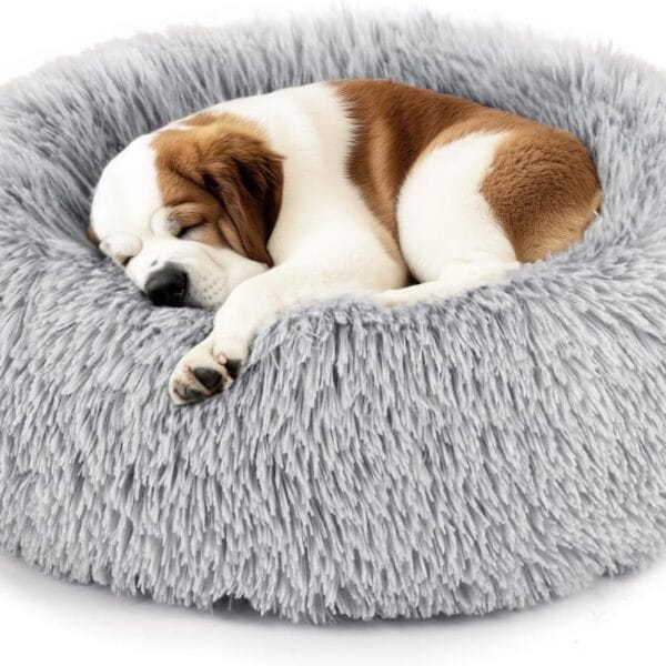 DUMOS Donut Dog Bed, Washable Dog Couch Bed with Removable Cover, Waterproof Pet Bed for Small Size Dogs, Memory Foam Pet Bed Non-Slip Base, Gray