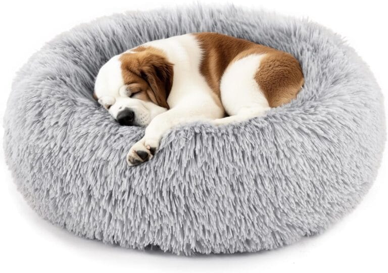 DUMOS Donut Dog Bed, Washable Dog Couch Bed with Removable Cover, Waterproof Pet Bed for Small Size Dogs, Memory Foam Pet Bed Non-Slip Base, Gray