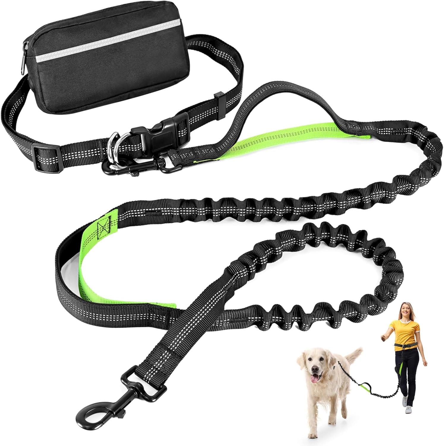 Hands Free Dog Leash with Zipper Pouch, Retractable Bungee Waist Leash with Dual Padded Handles & Waist Belt Fanny Pack for Medium & Large Dog Training Walking Running Hiking Jogging (Green) Hands Free Dog Leash with Zipper Pouch, Retractable Bungee Waist Leash with Dual Padded Handles & Waist Belt Fanny Pack for Medium & Large Dog Training Walking Running Hiking Jogging (Green)