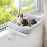 Sunhoo Cat Window Perch Hammock Sturdy Windowsill Bed Seat for Large Cats No Drilling No Suction Adjustable Kitty Shelf with Washable Cover Easy Assembly Holds up to 40 lbs 24.8 * 15 in (Grey, L)