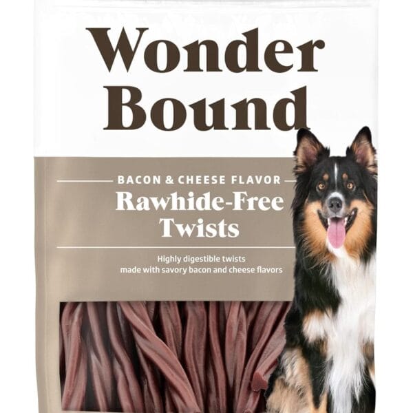 Wonder Bound Bacon & Cheese Flavor Dog Twist Sticks - 55 Count - Rawhide-Free Dog Treats, Dental Health Chews for Plaque & Tartar Control, Easy to Digest, Long-Lasting