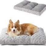 EHEYCIGA Washable Dog Crate Bed for Large Dogs, Fluffy Pet Kennel Pad Reversible for Doggie and Cats, Plush Faux Fur Pet Sleeping Mattress Mat, 35" x 23"x 3.5", Grey