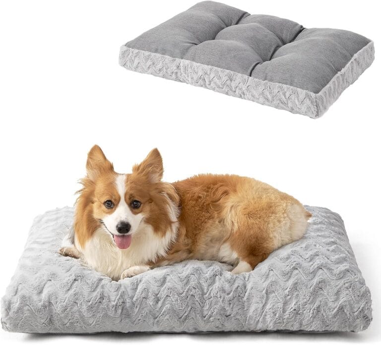 EHEYCIGA Washable Dog Crate Bed for Large Dogs, Fluffy Pet Kennel Pad Reversible for Doggie and Cats, Plush Faux Fur Pet Sleeping Mattress Mat, 35" x 23"x 3.5", Grey