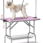 Lyromix Dog Grooming Table, Adjustable Large Pet Drying Desktop, Foldable Bathing Desk with Arms, Noose, Mesh Tray, Maximum Capacity Up to 330Lb
