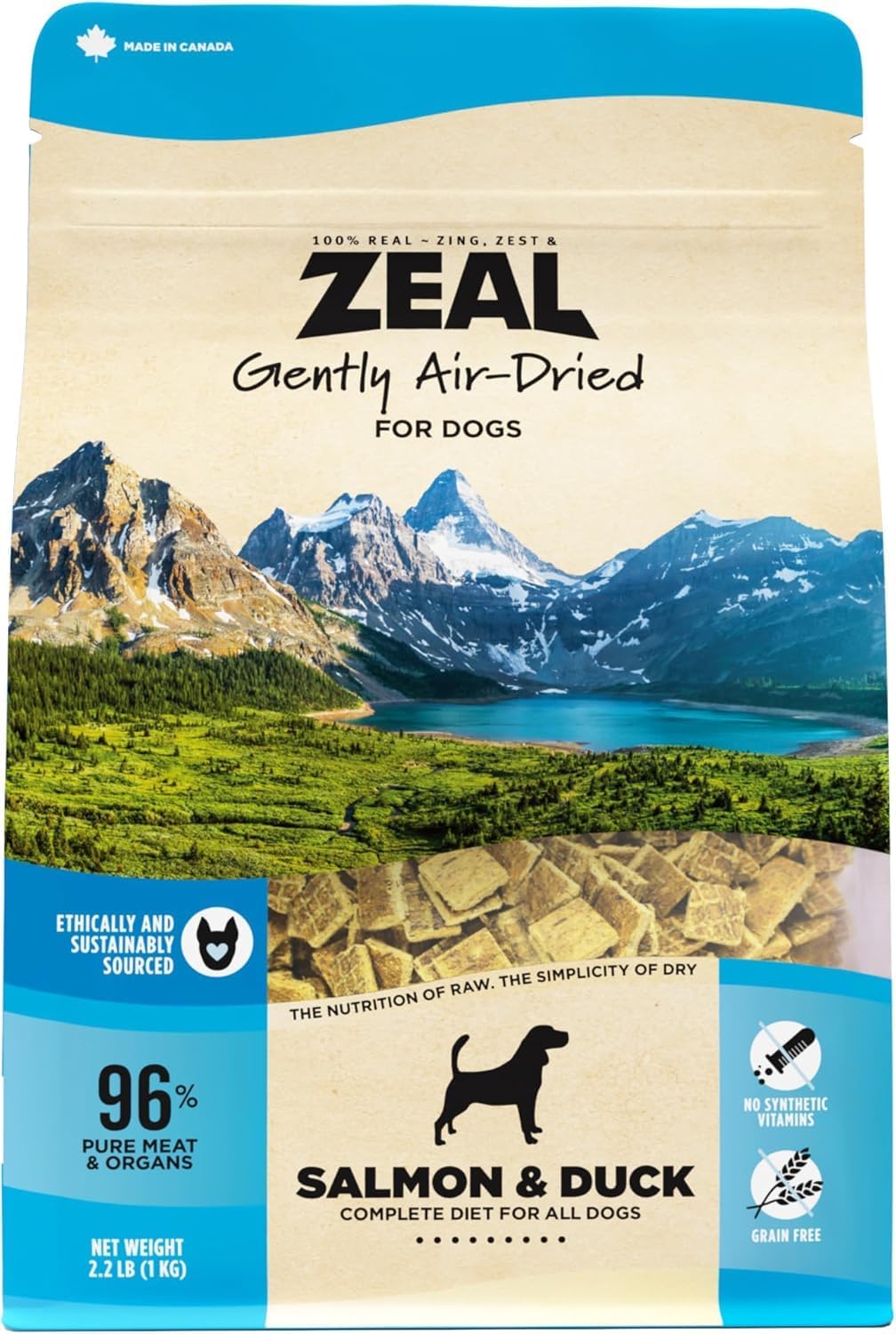 ZEAL Canada Air Dried Salmon & Duck Recipe For Dogs Superfood Omega 3 Rich, Dual Protein, Grain Free, No Fillers, Complete Nutrition (Salmon & Duck, 2.2 Lb) ZEAL Canada Air-Dried Salmon & Duck Recipe for Dogs - Superfood Omega-3 Rich, Dual-Protein, Grain Free, No Fillers, Complete Nutrition (Salmon & Duck, 2.2 lb)